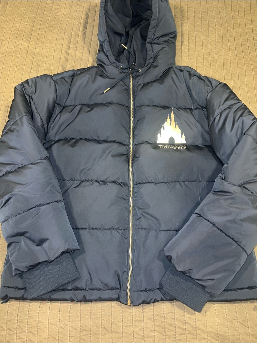 Disneyland Navy Hooded Puffer Jacket with Castle Crest